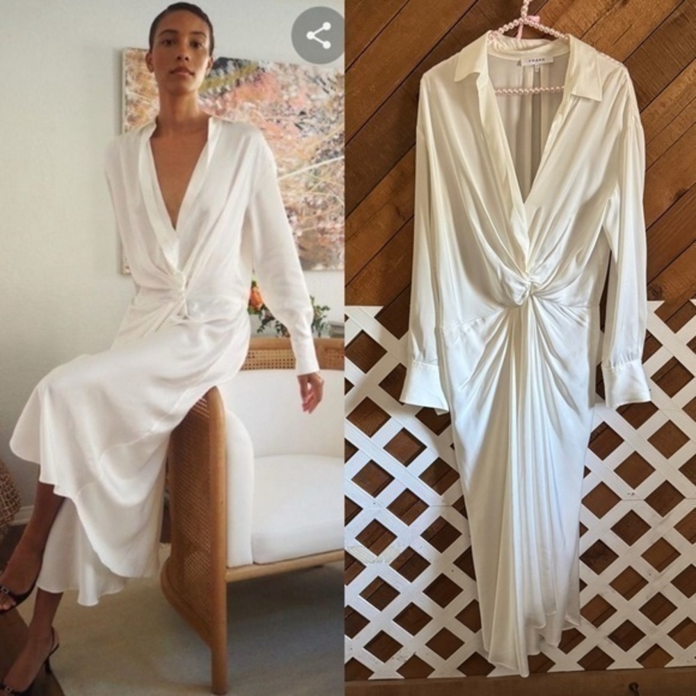 FRAME Revolve Twisted Wrap Shirt dress in Off-White size S